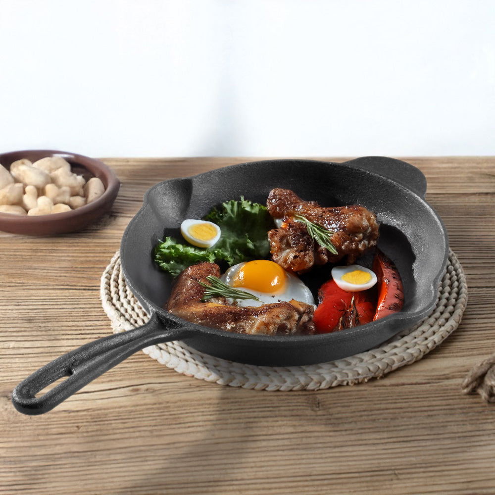 20cm/23cm/26cm Dia Round Cast Iron Skillet Frying Pan With Handle | Small | Black