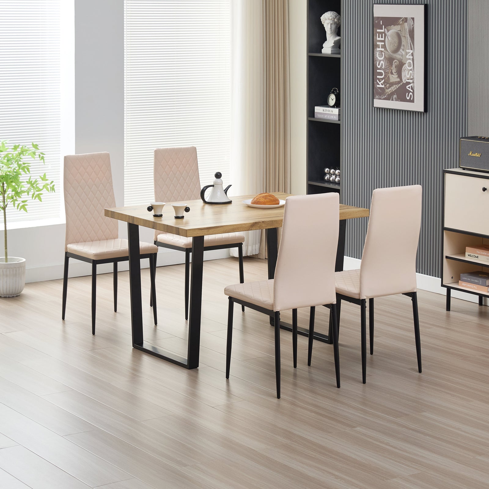 Stylish Colorado Dining Table Set With 4 Emily Faux Leather Chairs | Champagne