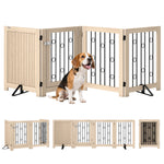 4 Panel Freestanding Pet Gate Foldable With Door For Stairs, Doorway