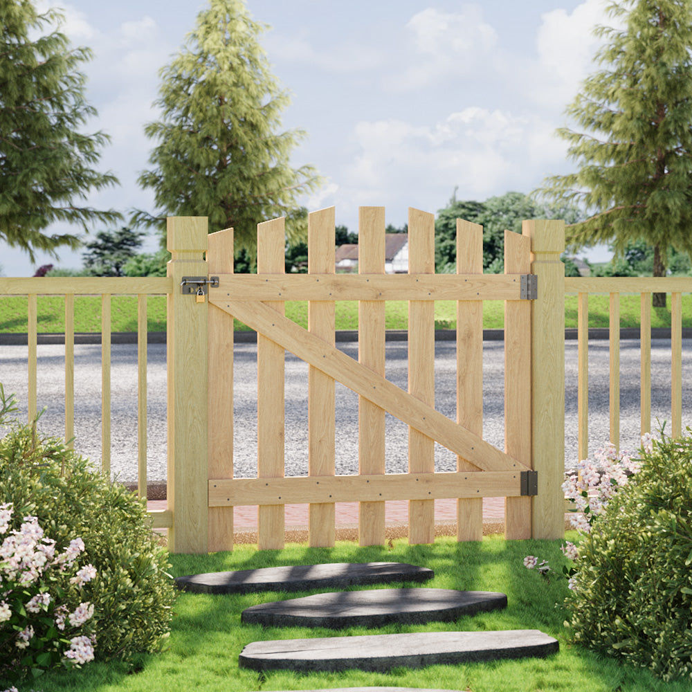 90x90cm Rustic Spruce Wooden Garden Gate With Arch & Stainless Bolt Lock | 90cm x 90cm | Natural