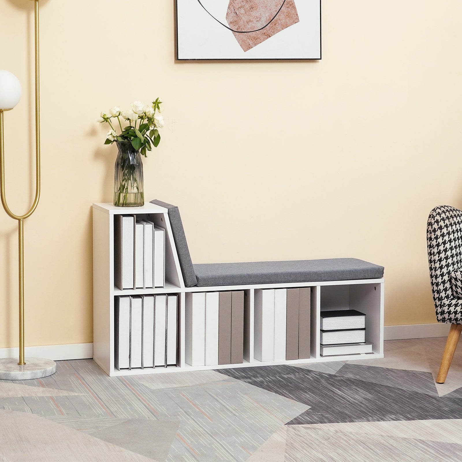 2 Tier Bookcase With Removable Cushions Storage Cabinet