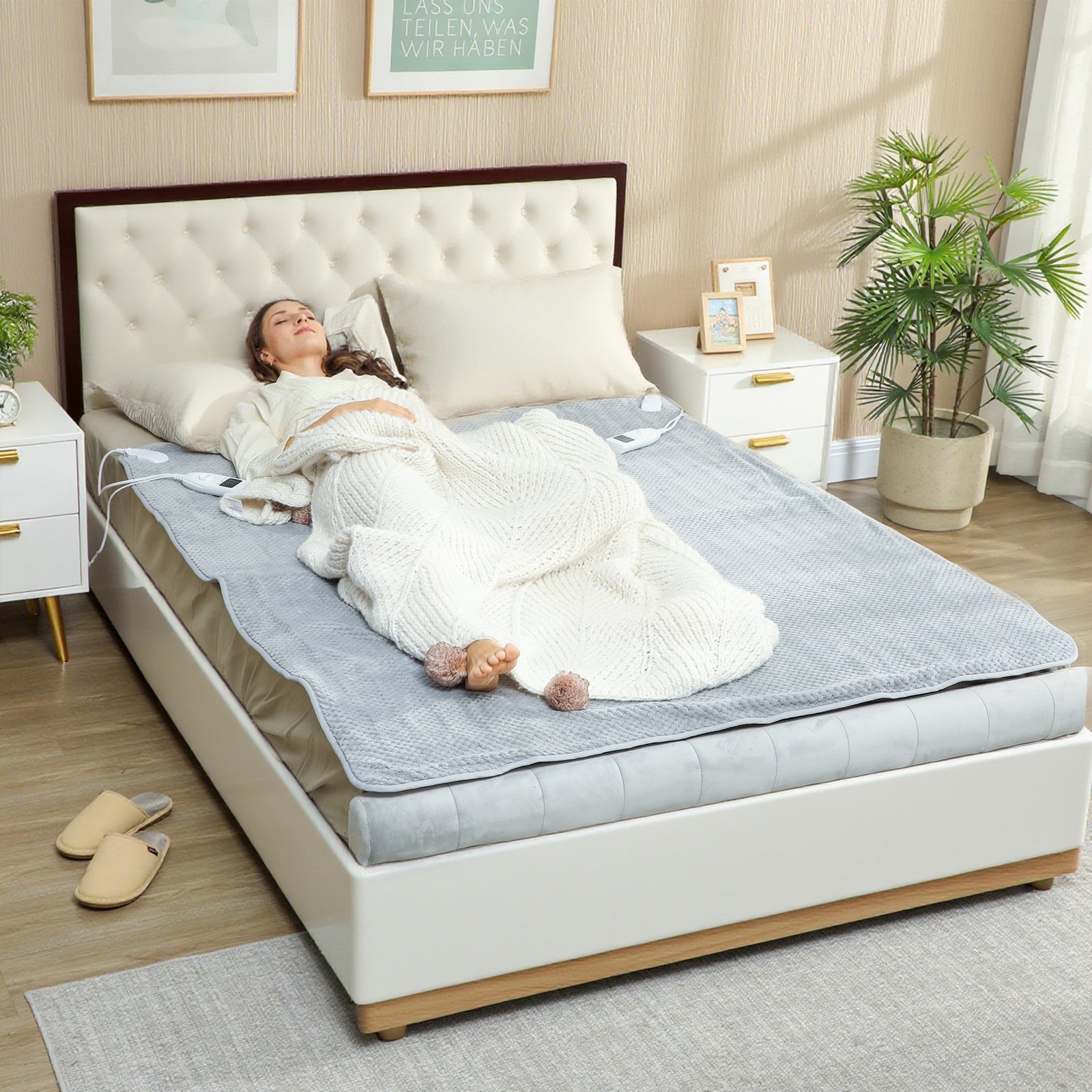 Heated Throw With Ultra Soft Velvet, Electric Blanket, Grey