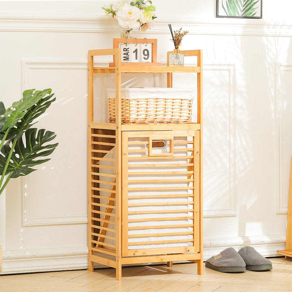 Bamboo Laundry Hamper Basket With Liner Bag