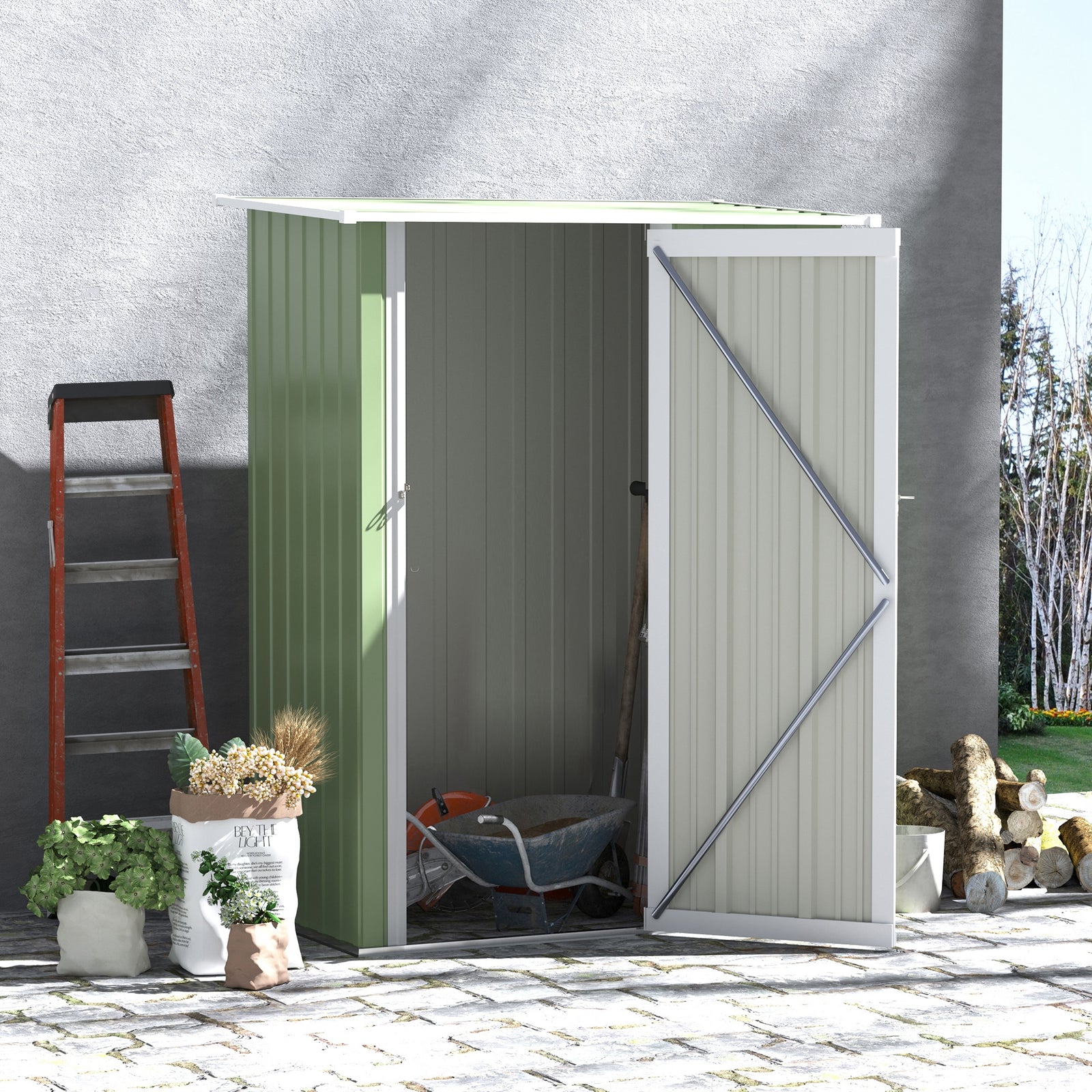 Outdoor Storage Shed Steel Garden Shed With Lockable Door | Green