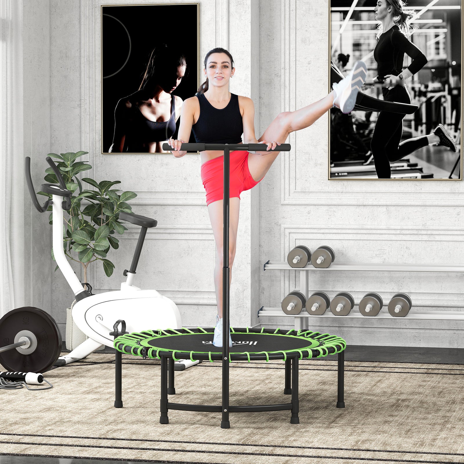 Trampoline Outdoor Bouncer Jumper Adjustable Handle | Green