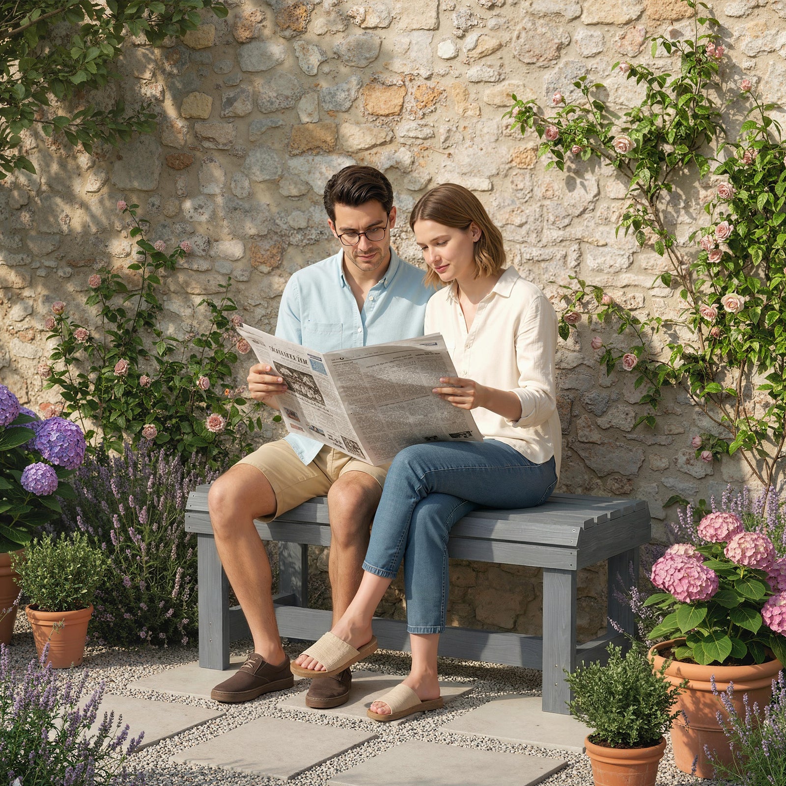 Wooden Garden Bench, 2 Seater Slatted Outdoor Bench | Grey