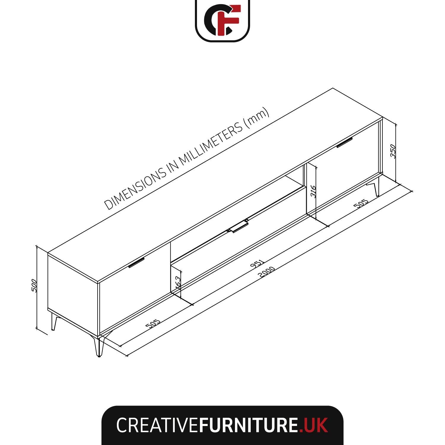 Goldline Gloss Tv Unit 200cm | White