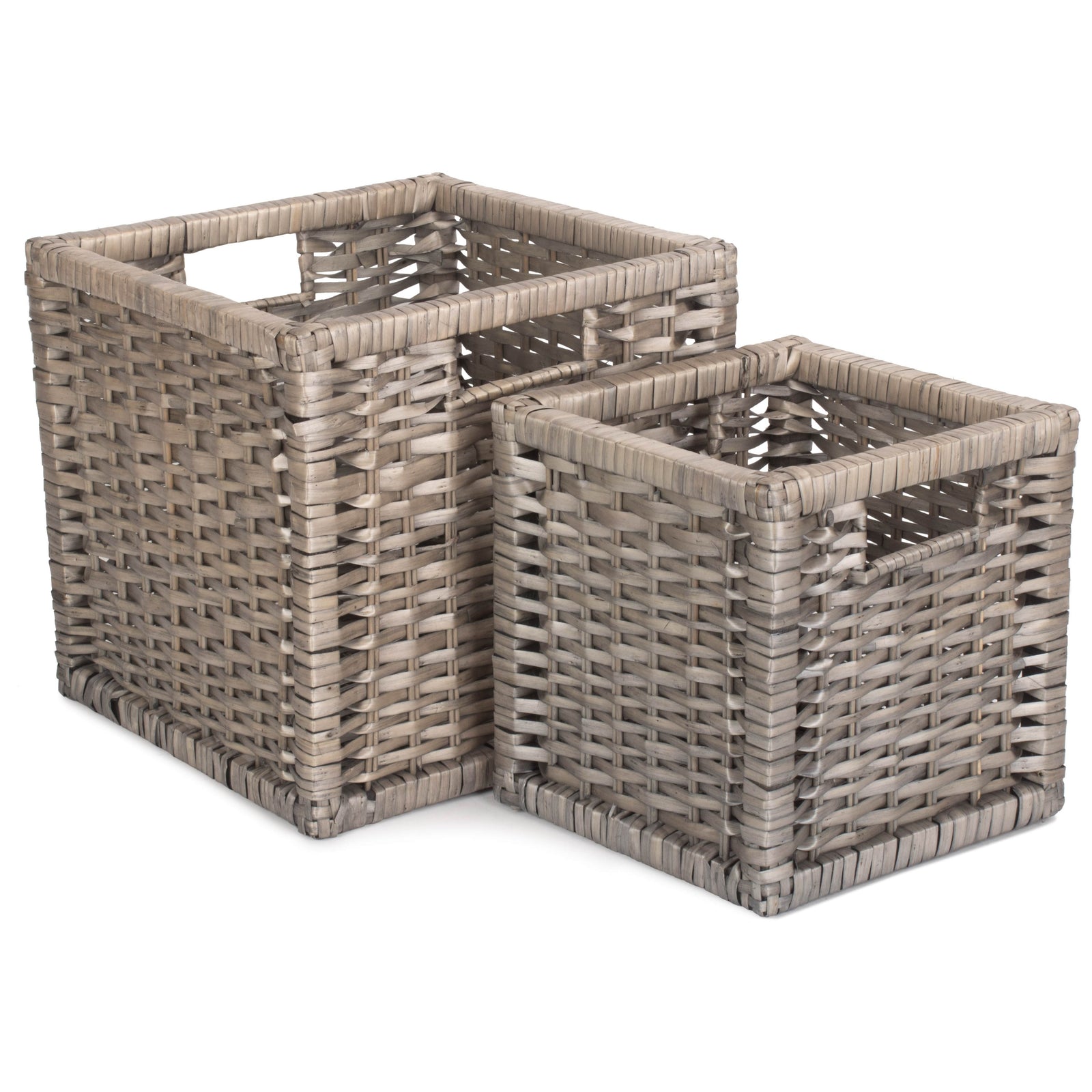 Wicker Wooden Framed Split Willow Storage Basket | Set-of-2 | Brown