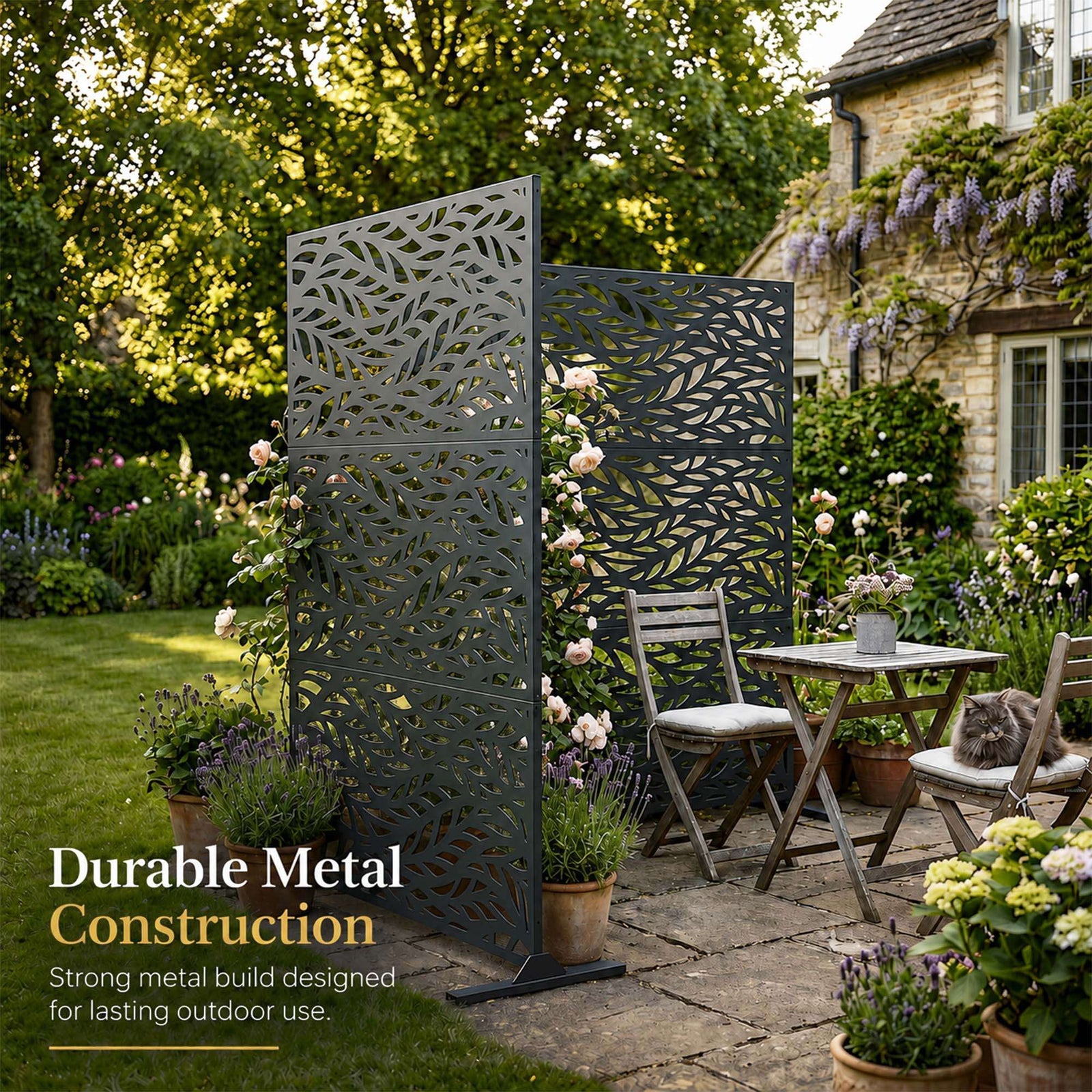 Indoor Outdoor Metal Privacy Screen - Leaf Pattern | Anthracite Grey