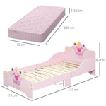 Kids Wooden Princess Crown & Flower Single Bed With Safety Side Rails Slats Pink