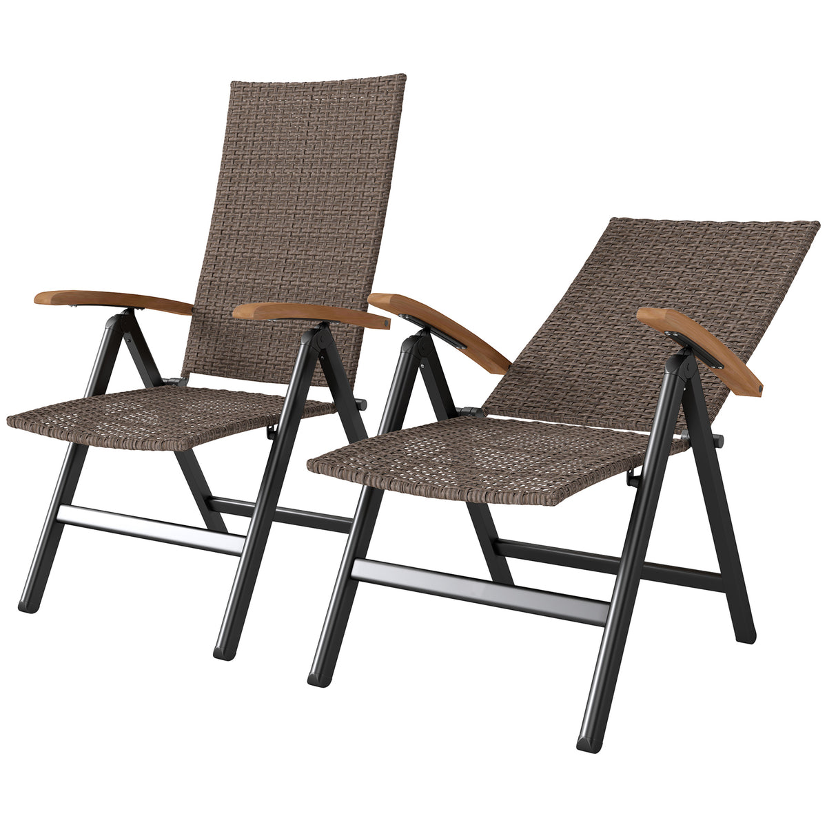 Outdoor Folding Rattan Chair, Dining Chair | Set of 2 | Brown