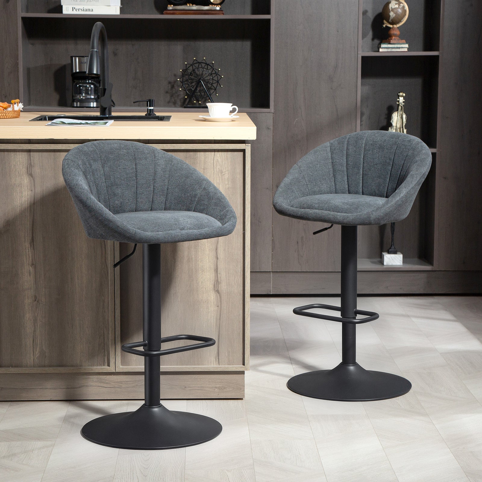 Swivel Bar Stools Set Of 2 Height Adjustable Bar Chairs | Dark Grey