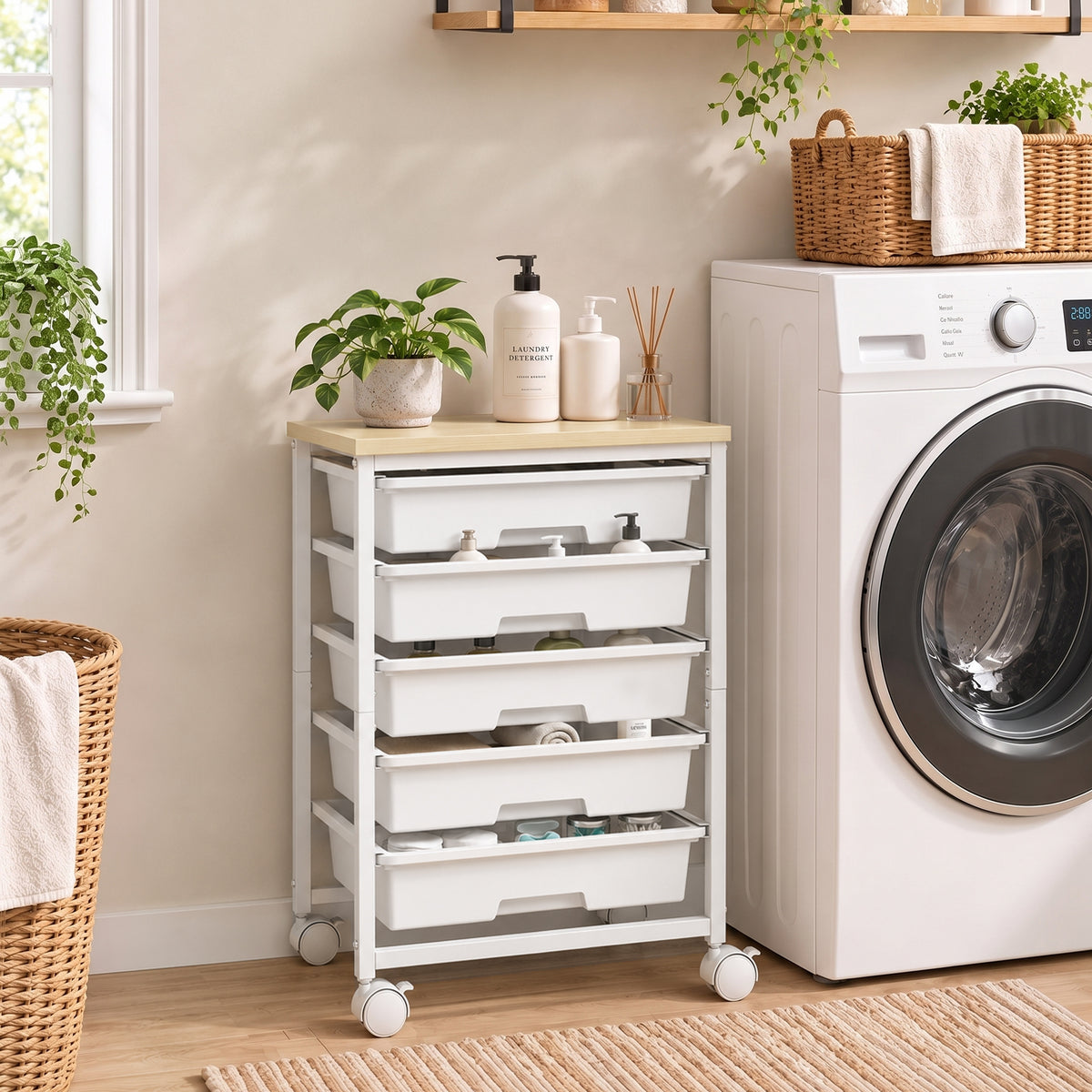 HOMCOM 6-tier Storage Trolley On Wheels With 5 Pull-out Drawers