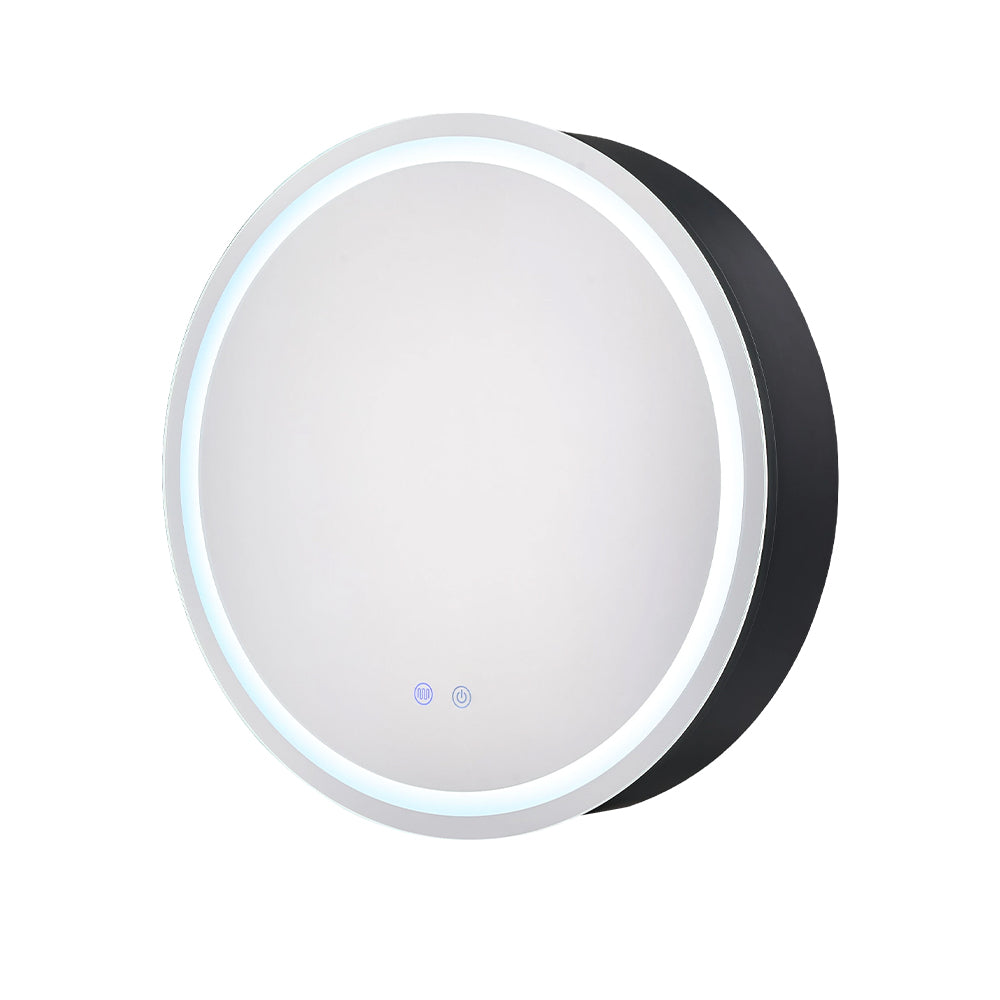 Black Round 60cm Dia Led Bathroom Mirror Cabinet With Storage Anti-fog, Touch Control, Adjustable Color Temperature