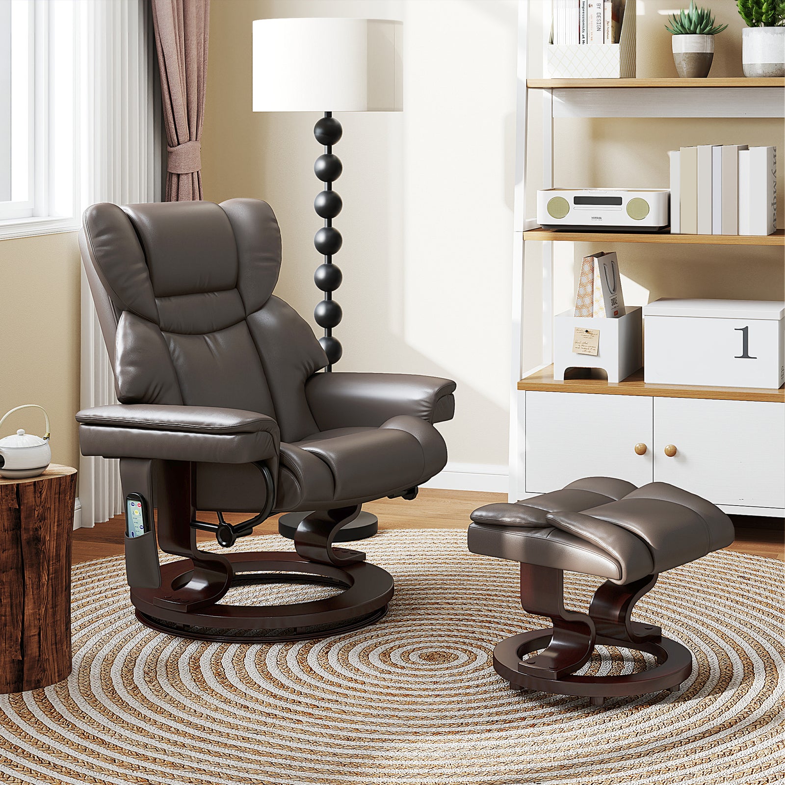 Massage Recliner Chair With Footstool Adjustable Backrest | One Size | Brown