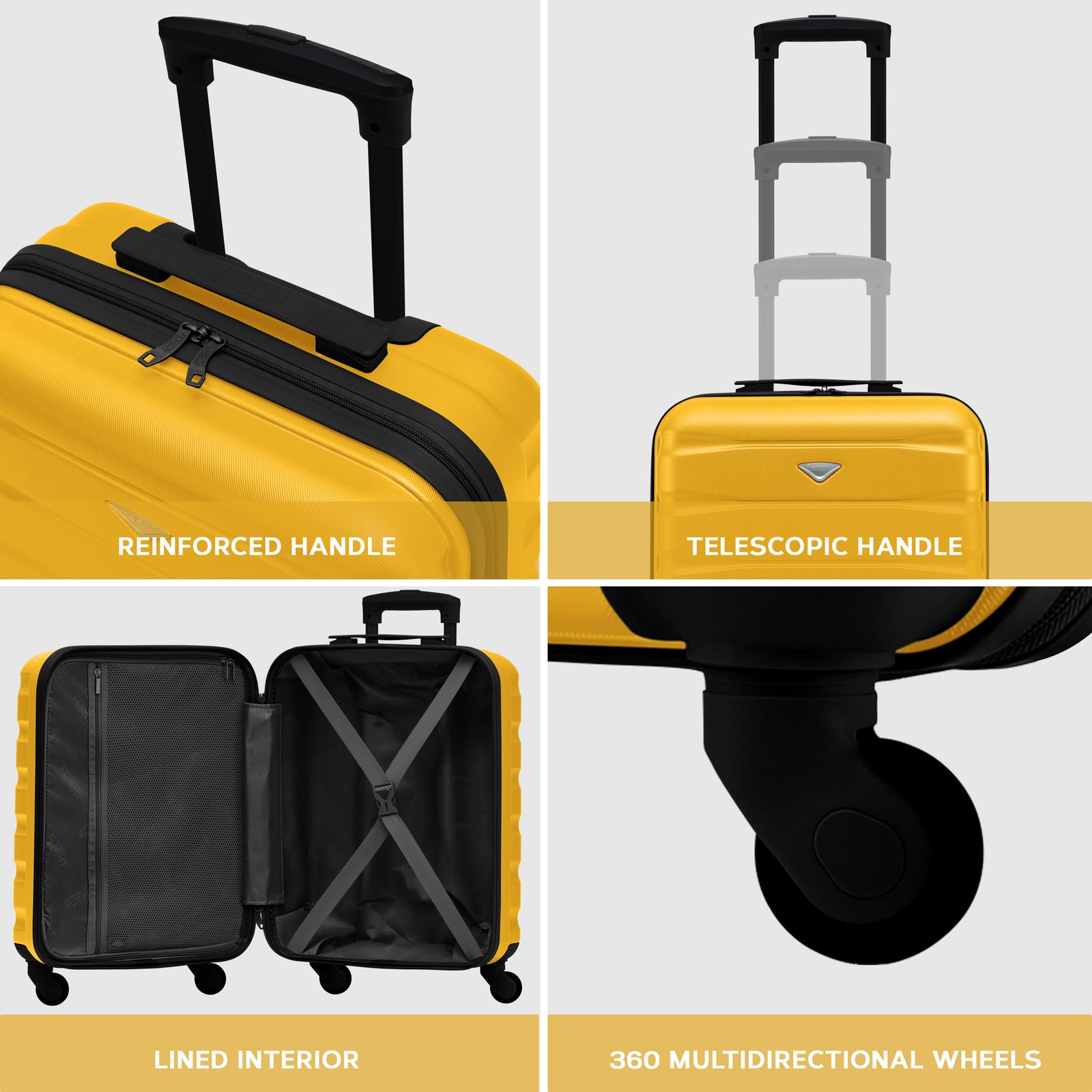 55x40x20cm Lightweight Luggage Hard Shell Cabin Suitcase 60+ Airlines Approved - Carry On Case - 4 Wheels | 55 x 40 x 20cm | Yellow
