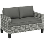 Rattan Sofa W/ Cushions, 2 Seater Garden Furniture | Light Grey