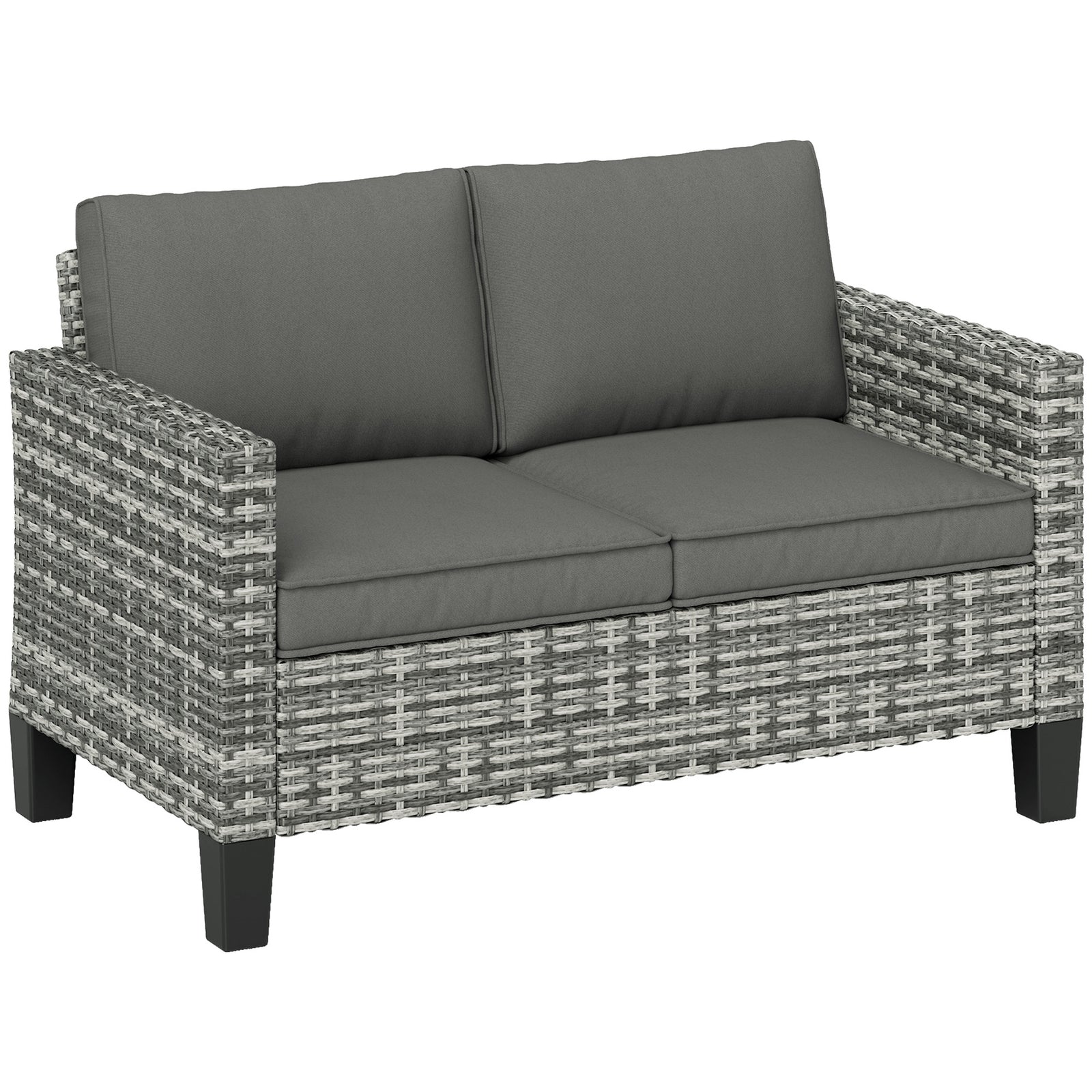 Rattan Sofa W/ Cushions, 2 Seater Garden Furniture | Light Grey