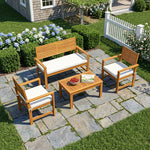 4 Seater Wooden Garden Furniture Set With Loveseat, Chairs, Table | White