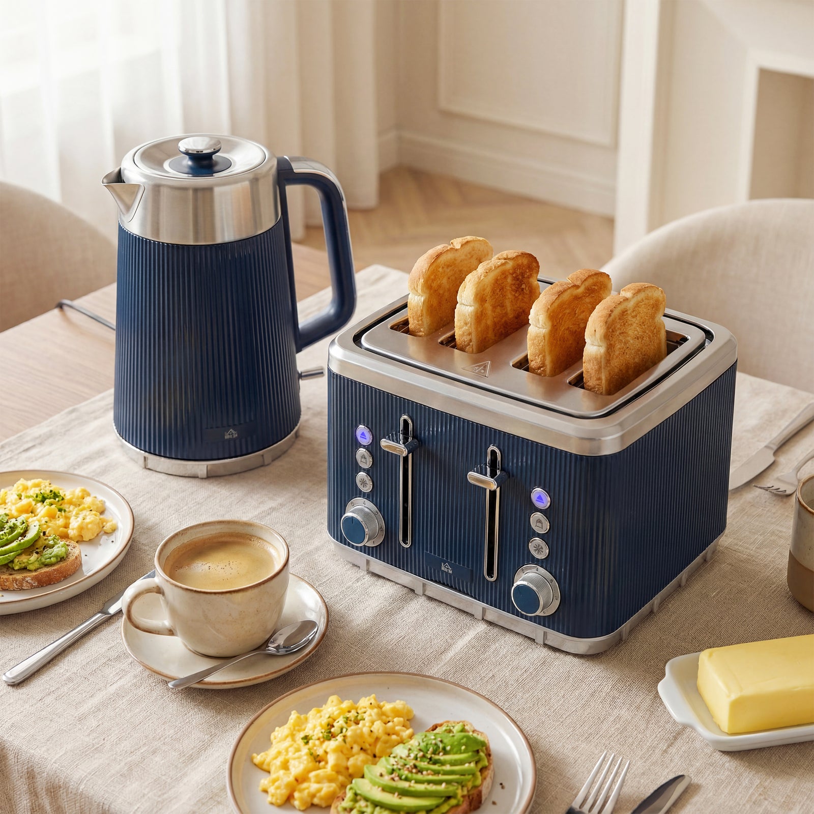 1.7l 3000w Rapid Boil Kettle And 4 Slice Toaster Set | Blue