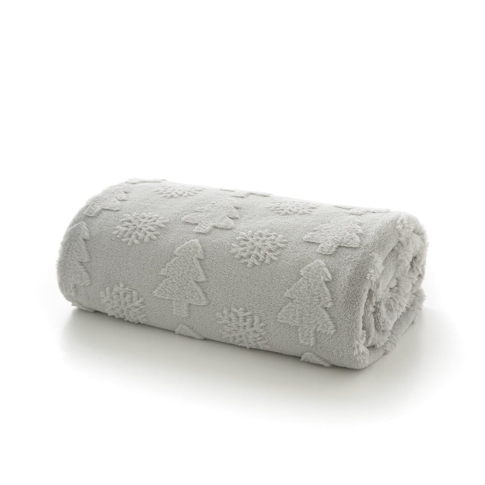 Soft Faux Fur Throw Winter Forest | 130cm x 150cm | Silver