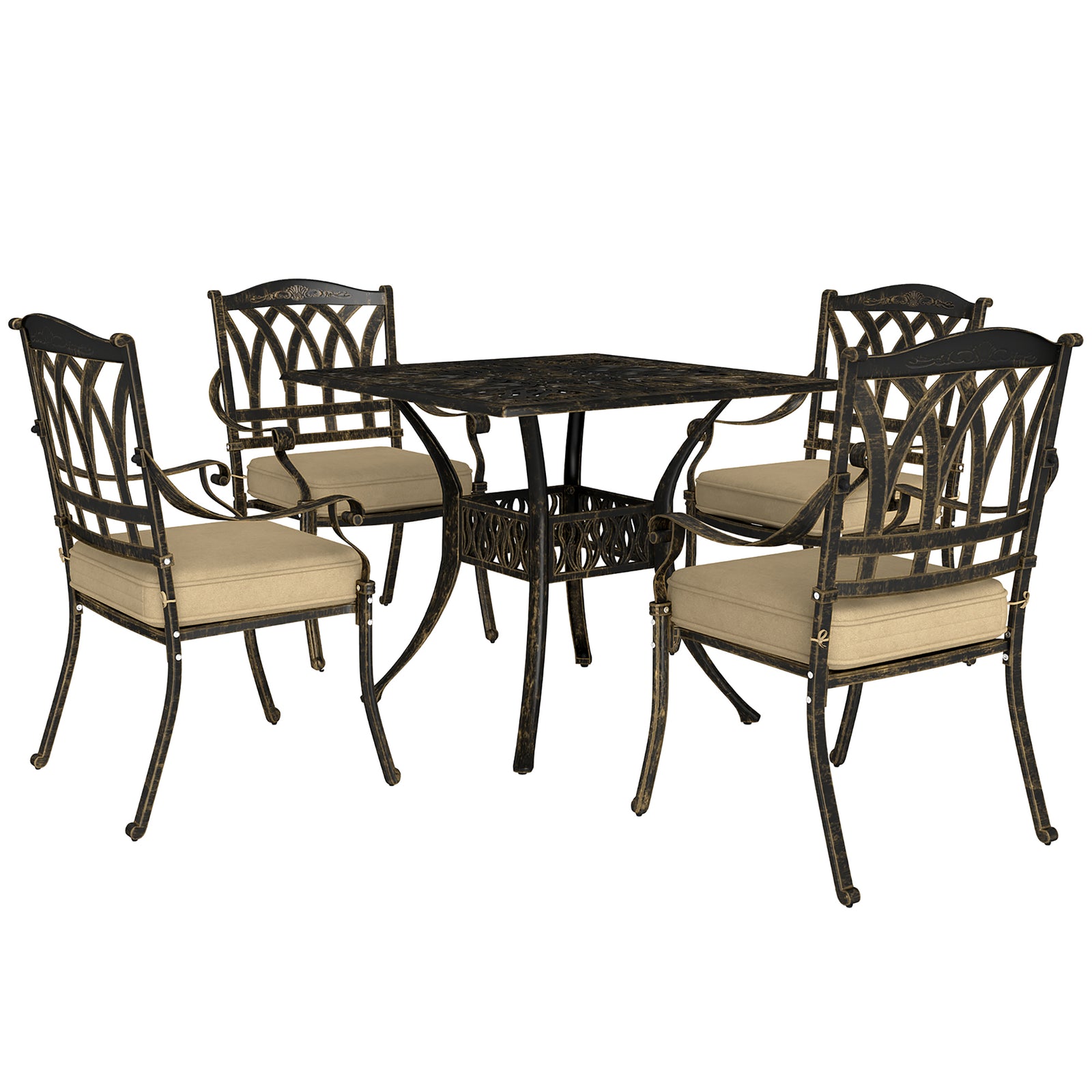 5 Pieces Cast Aluminium Garden Dining Set W/ Parasol Hole