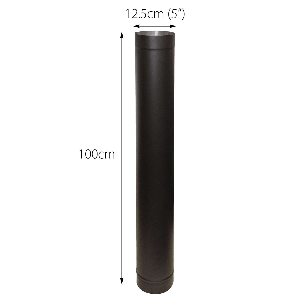 5 Inch (125mm) Straight Stove Flue Pipe 1000mm Long Matte Black Stainless Steel