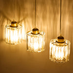 Modern 3-light Crystal Pendant Light Adjustable Linear Ceiling Fixture With Round Glass Shades | Gold