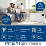 Wifi Smart Electric Radiator Panel Heater White Wall Mounted Or Floor Standing Bathroom Safe Timer And Thermostat | 1800w | White