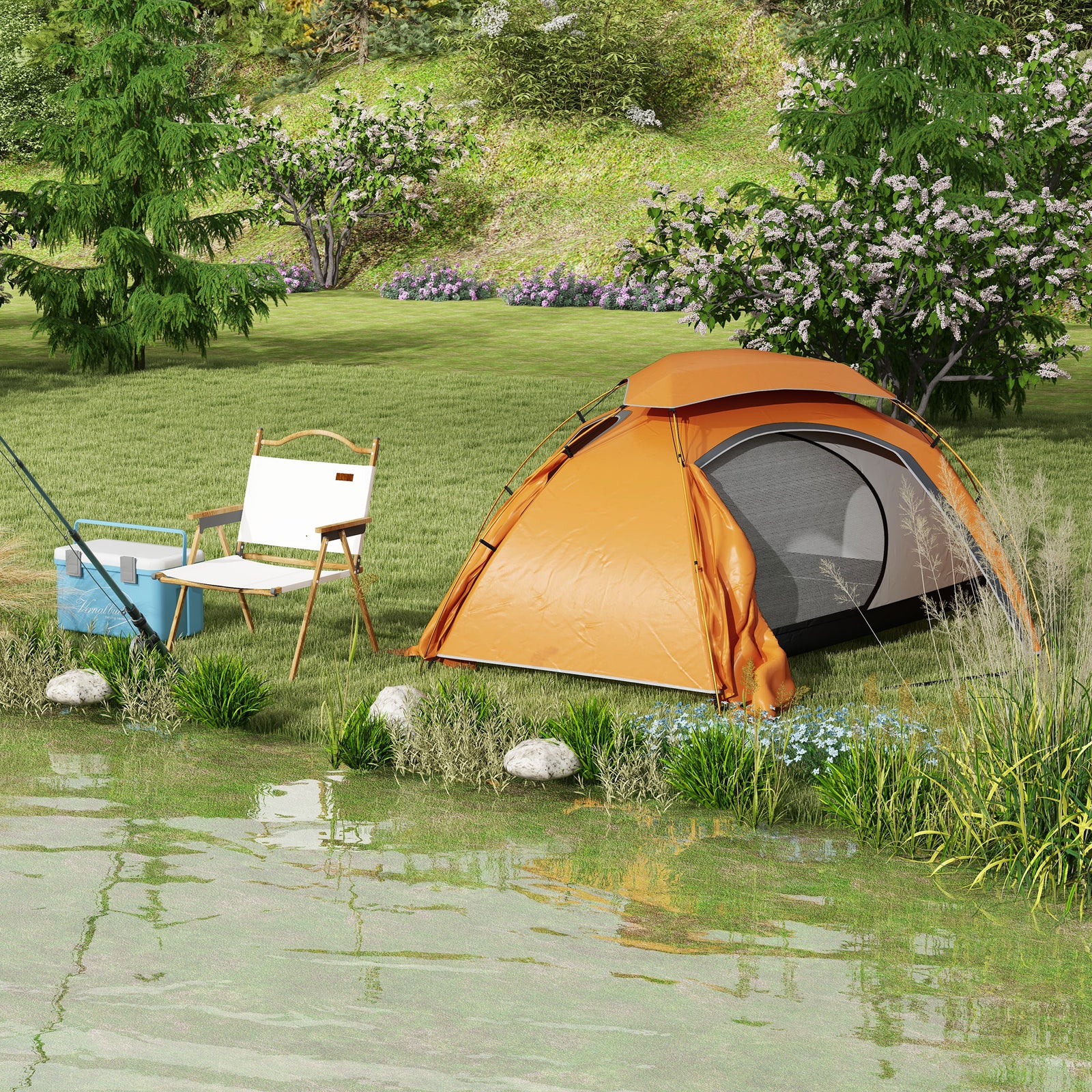 Camping Tent Dome Tent With Removable Rainfly For 1-2 Man | Orange