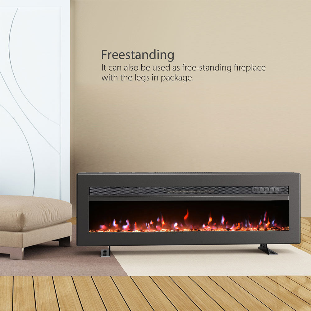 127cm/50in Electric Fireplace With Adjustable Flames Wall Mounted Or Freestanding, Indoor Heater With Remote, Timer