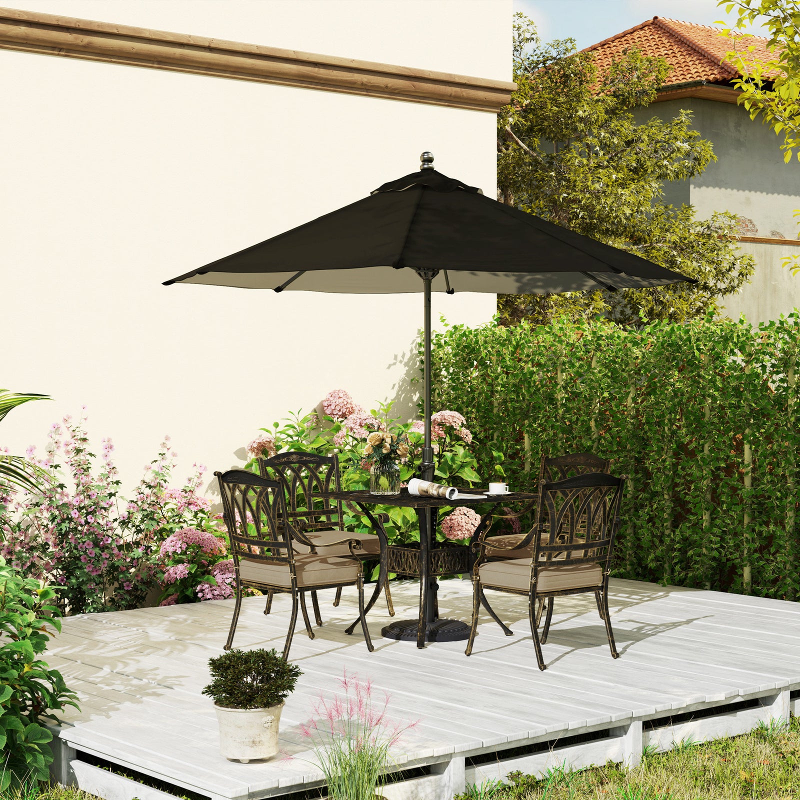 5 Pieces Cast Aluminium Garden Dining Set W/ Parasol Hole