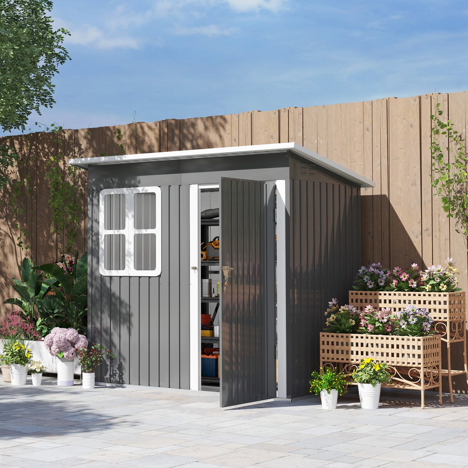 7 X 4ft Galvanised Steel Garden Shed With Foundation Kit | Dark Gray