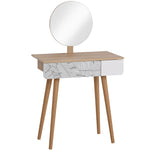 Wooden Compact Dressing Table W/ Drawer Mirror 4 Legs