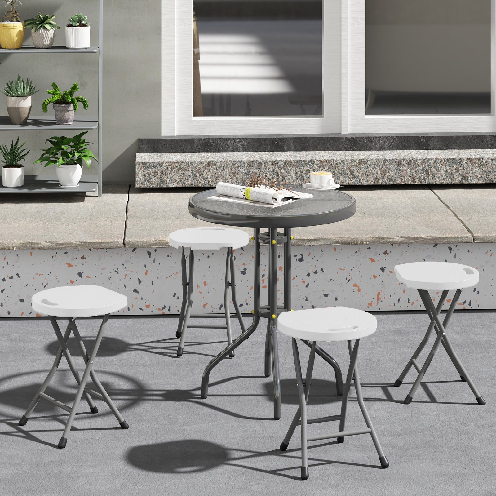 Folding Stool Set Of 4, Decorative Garden Stool Set | White