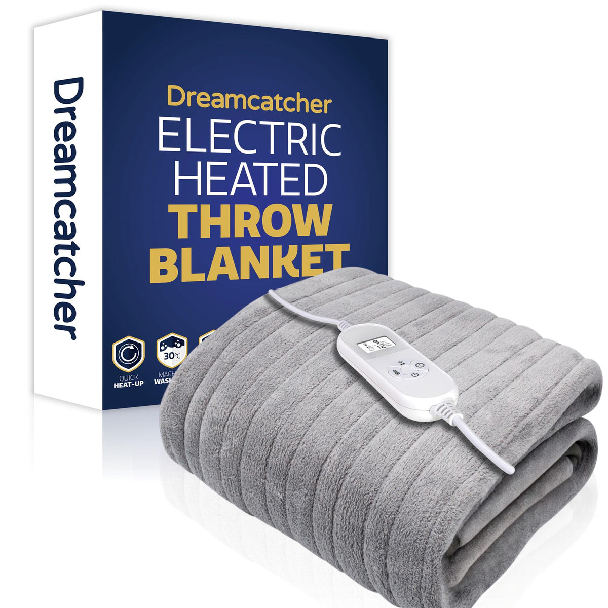 Deluxe  Xl Electric Throw Heated Double Over Blanket Soft Fleece 9 Heat & 12hr Timer Settings | XL | Silver