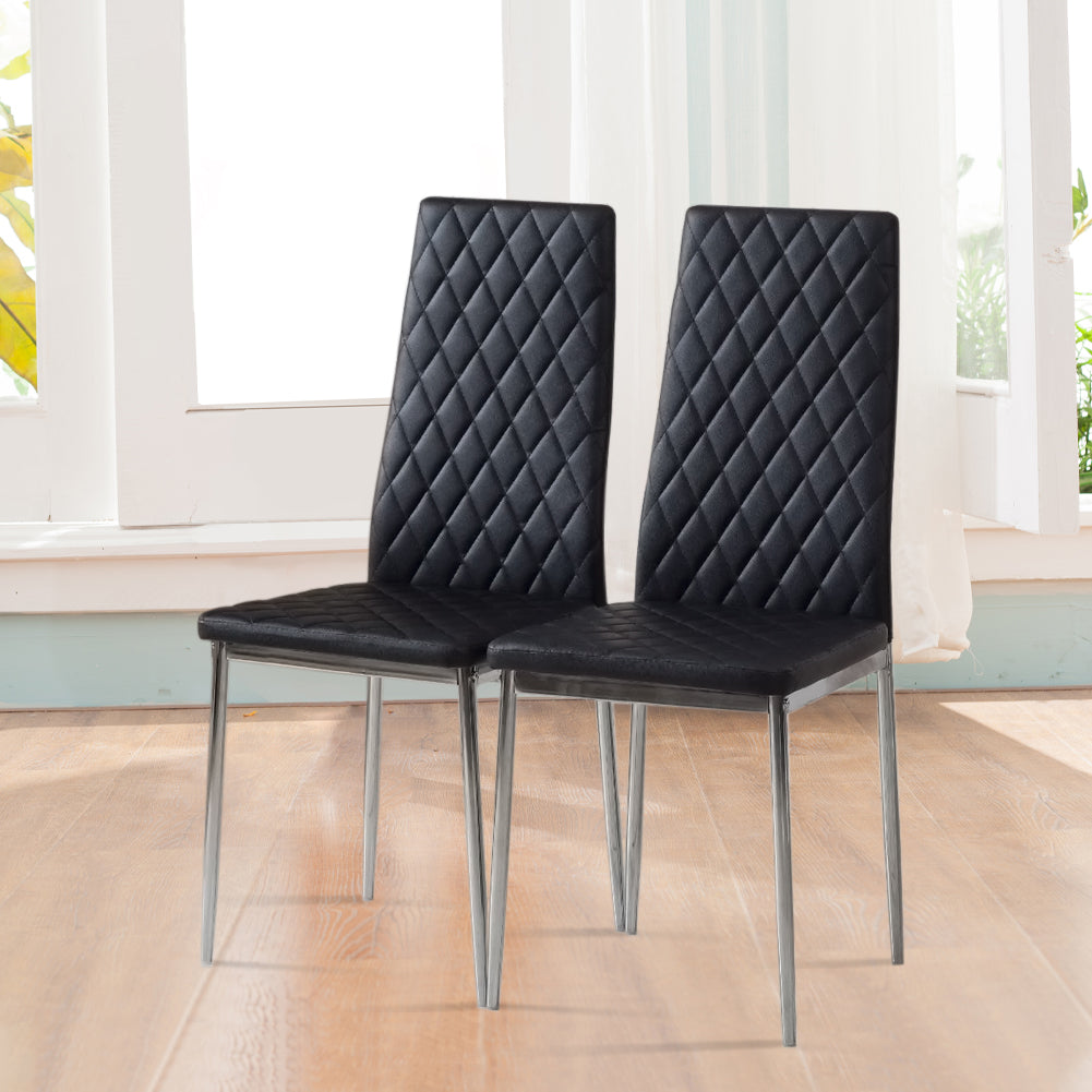 Pvc High Back Modern Dining Chairs | Set of 2 | Black