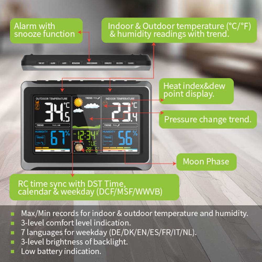 Wireless Colour Digital Display Weather Station With Outdoor Sensor