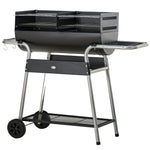 Charcoal Grill Trolley, Double Grill, Side Table | Black