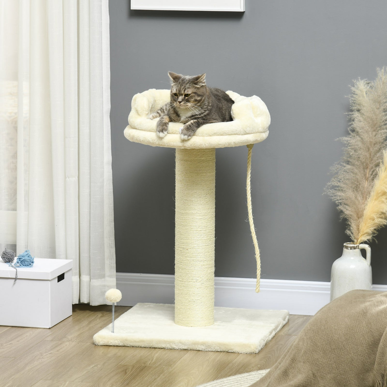 Cat Tree For Indoor Cats Kitten Tower W/ Sisal Scratching Post - Cream