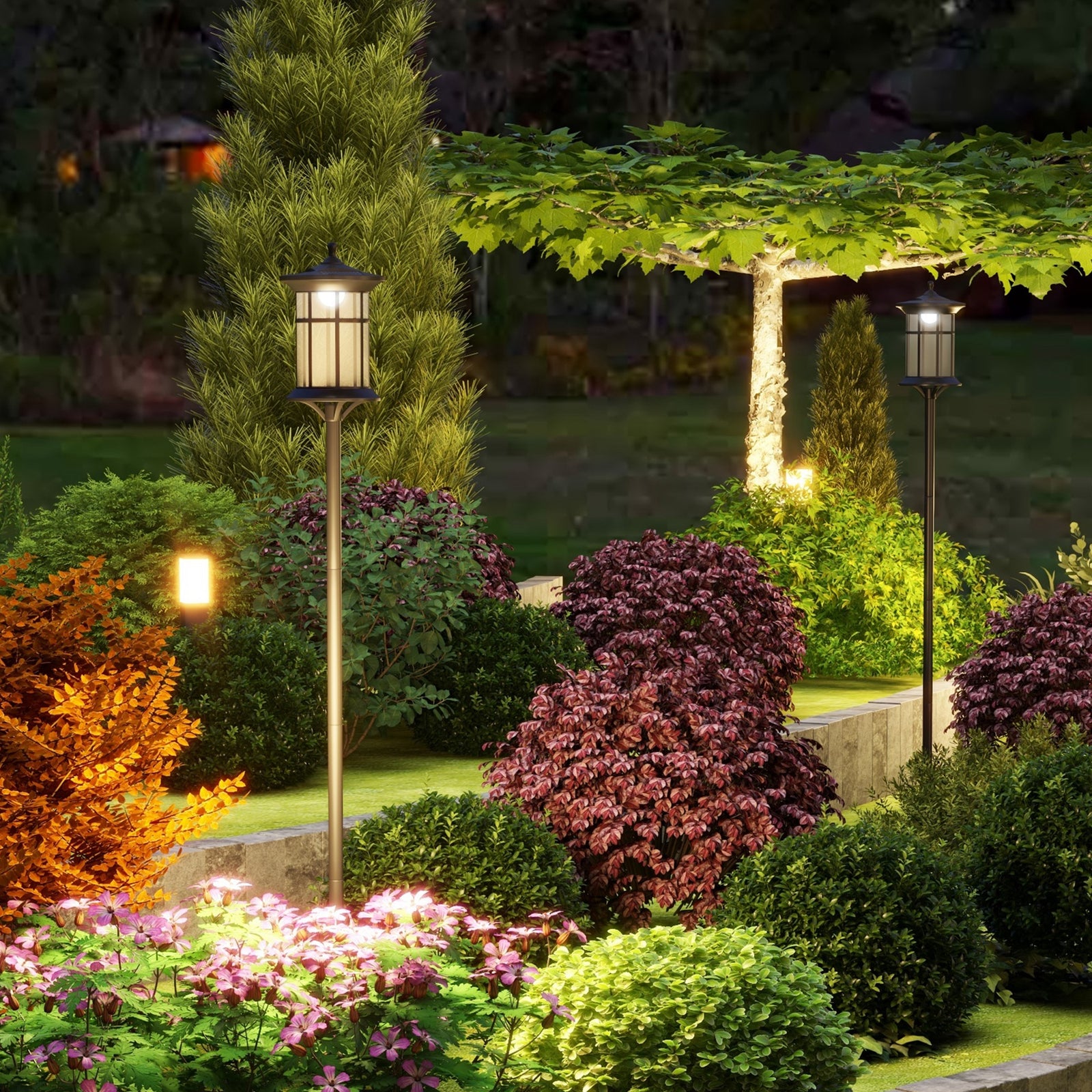 2 Pack 1.8m Led Garden Lamp Post, Solar, Ip44, Cool White