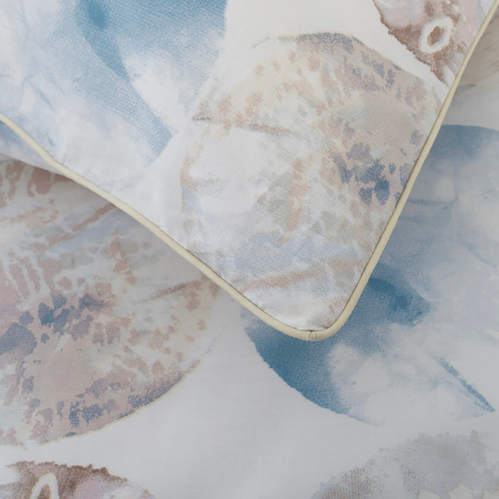 Mother Of Pearl Shell Print Duvet Cover Set 100 Percent Cotton With Subtle Coastal Tones And Piped Edge Finish | Super King | Multi Colour