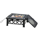 Square Fire Pit Table W/ Grill Shelf, 76cm