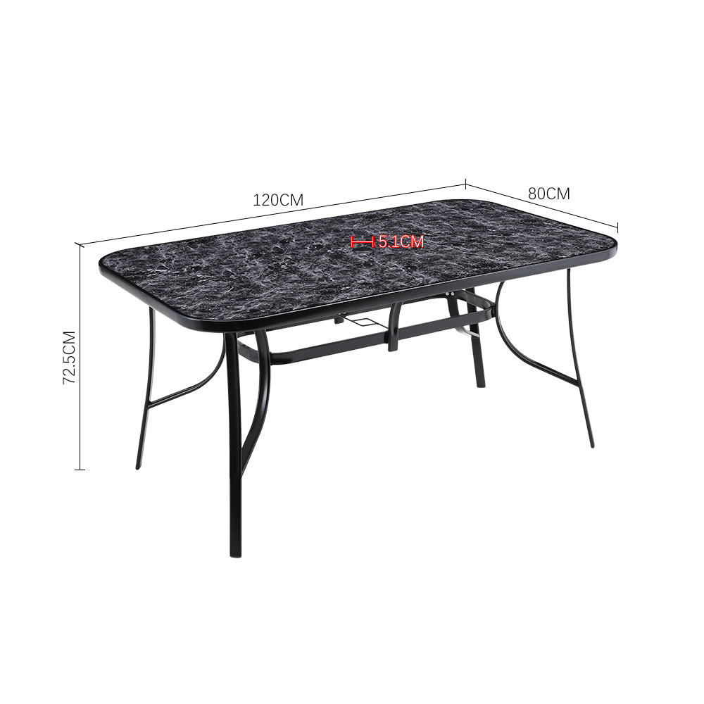 Garden Tempered Glass Rectangle Table With Set Of 4 Pe Rattan Chairs | Medium | Black