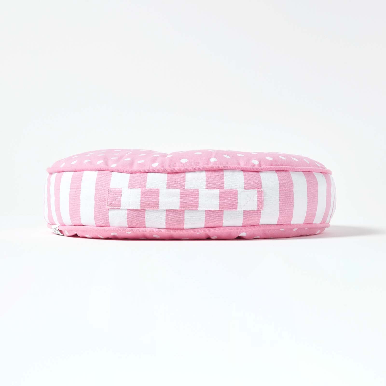Polka Dots & Stripes Round Floor Cushion | 43cm x 43cm | Pink