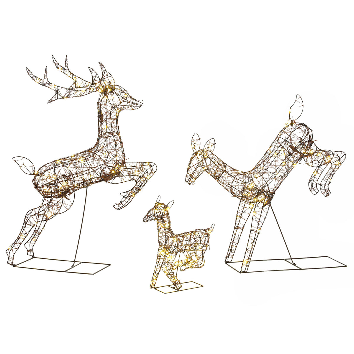 Outsunny 3-piece Light Up Deer Family Set Of 3 With 200 Led Lights, Brown