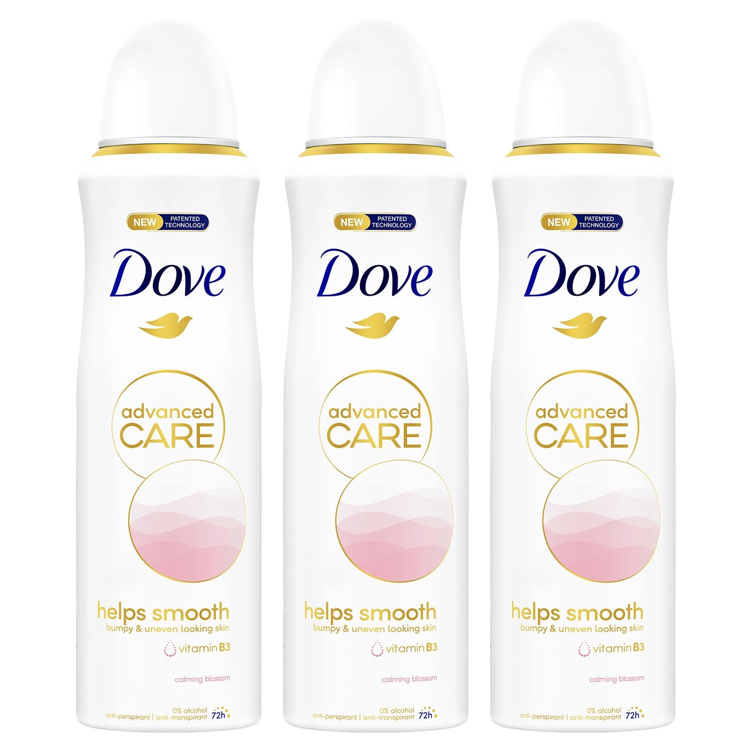 Advanced Care Antiperspirant Deodorant Spray 72h, Calming Blossom, 3x 200ml