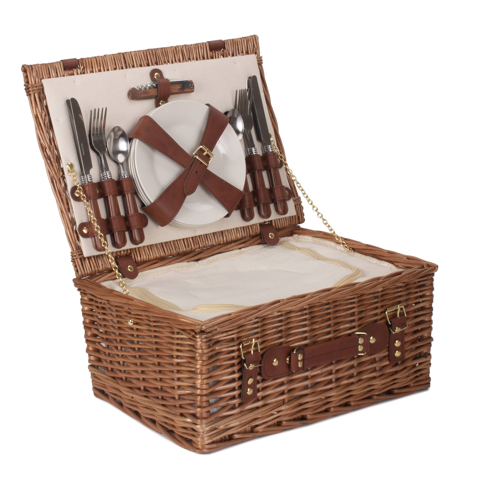 Classic Fitted Picnic Wicker Basket | 4-Person | White