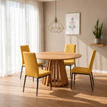 Indoor & Outdoor Living Kayci Round Oak Dining Table With 4 Emily Chairs