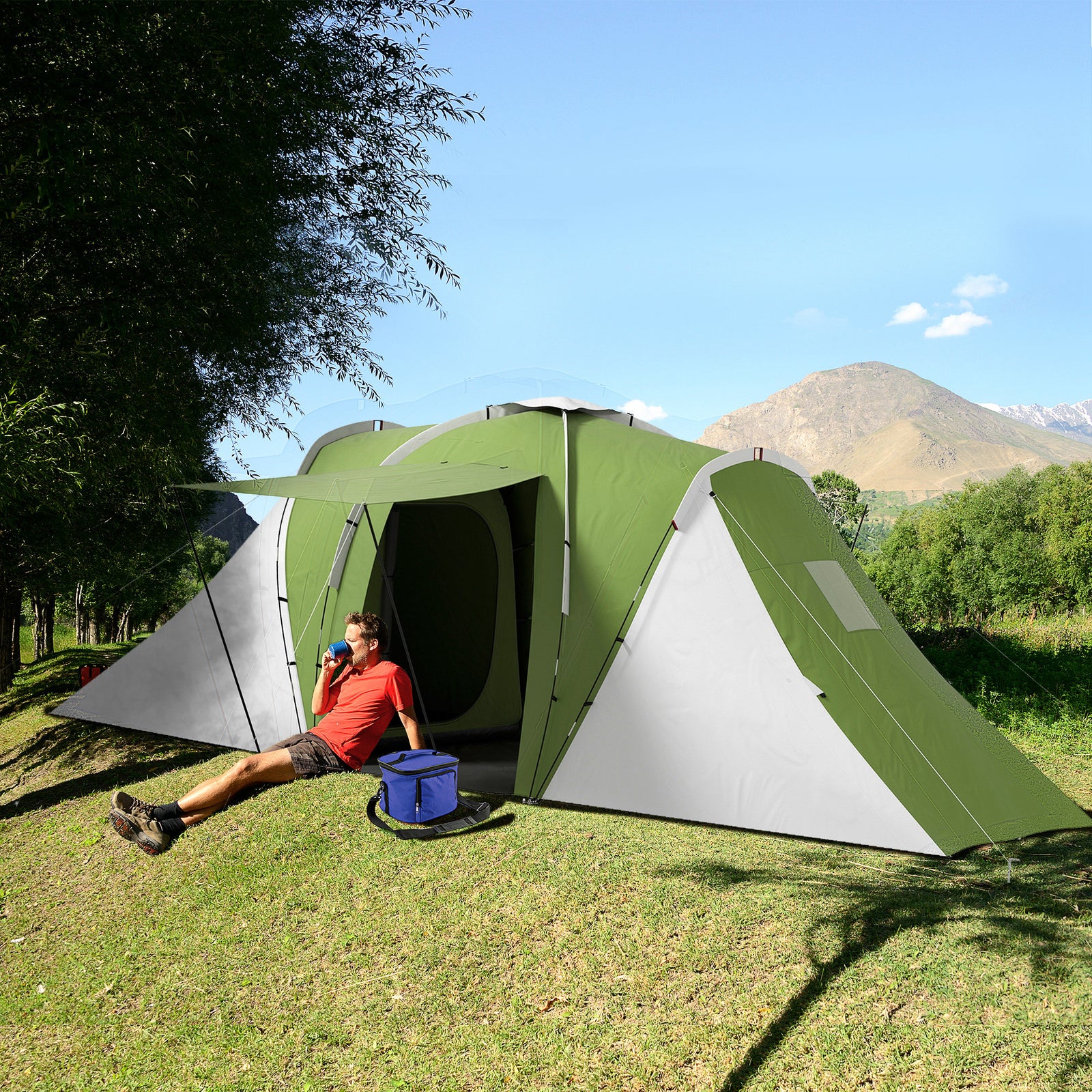 Outsunny 4-6 Man Tunnel Tent, 2000mm Waterproof, 2 Bedroom